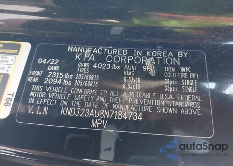 2022 Kia Soul Lx z USA, uszkodzony, nr VIN KNDJ23AU8N7184734